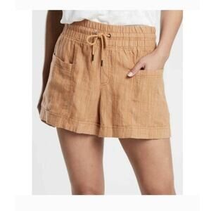 Athleta Cabo Linen 4” Shorts Size 12 Beige Lightweight Travel EUC Gorpcore Tech
